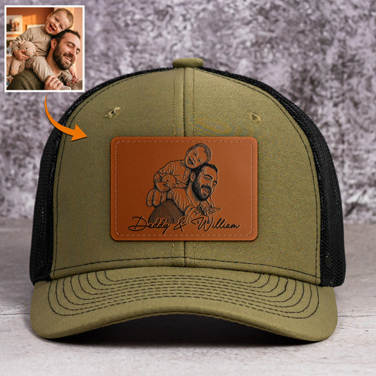 Custom-Photo-Sketch-Line-Art-Fathers-Day-Gift-For-Dad-Husband-Personalized-Cap-1