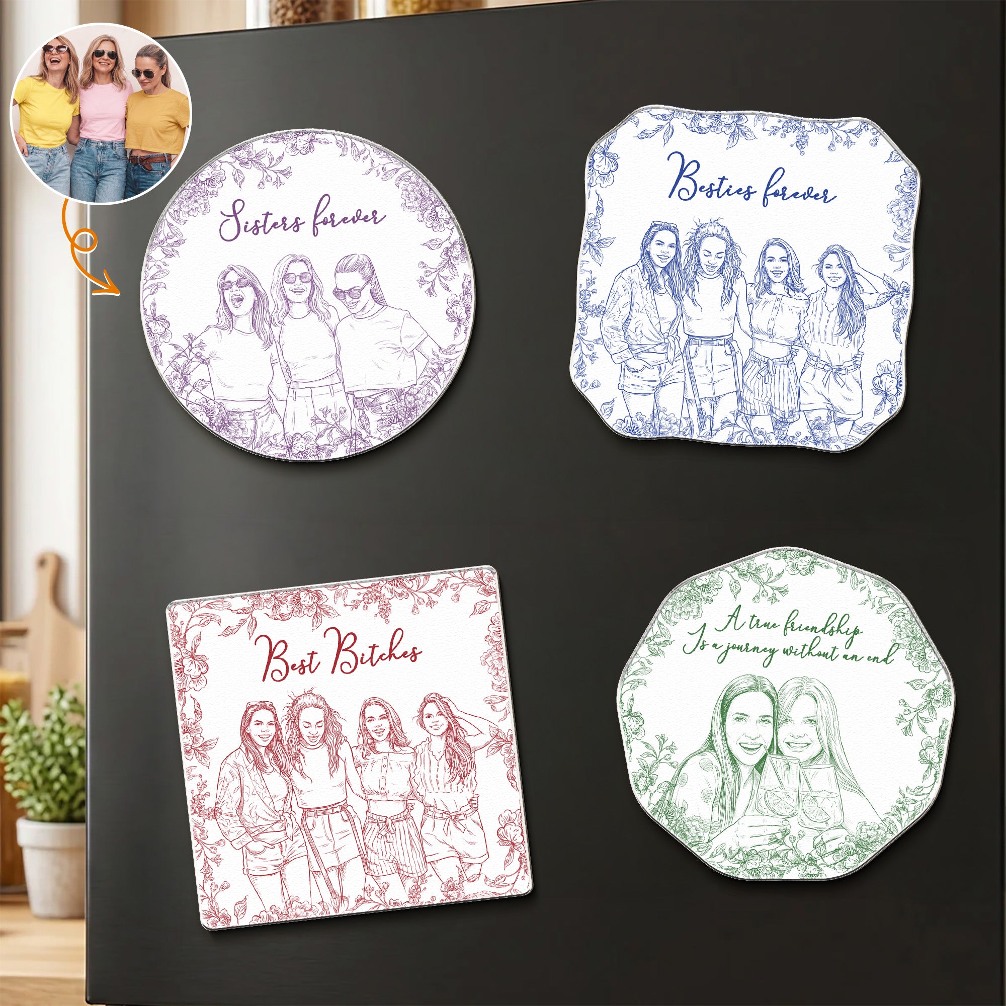 Custom-Photo-Sketch-Line-Art-Gift-For-Friends-Soul-Sisters-Personalized-Magnet-1