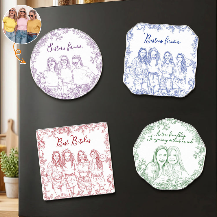 Custom-Photo-Sketch-Line-Art-Gift-For-Friends-Soul-Sisters-Personalized-Magnet-1
