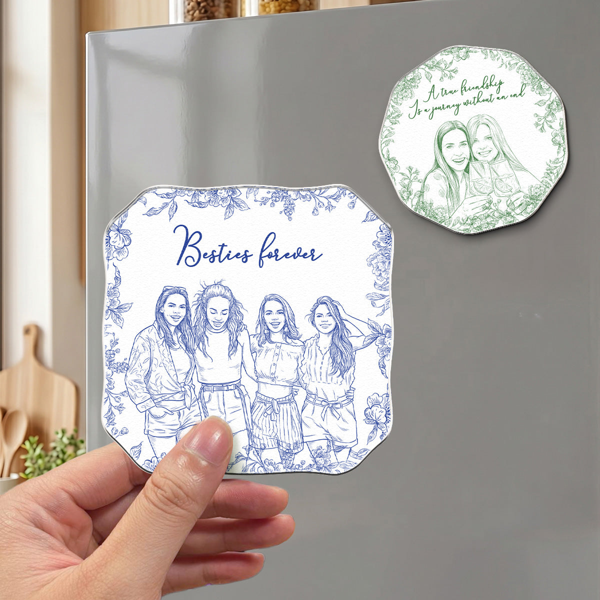 Custom-Photo-Sketch-Line-Art-Gift-For-Friends-Soul-Sisters-Personalized-Magnet-3