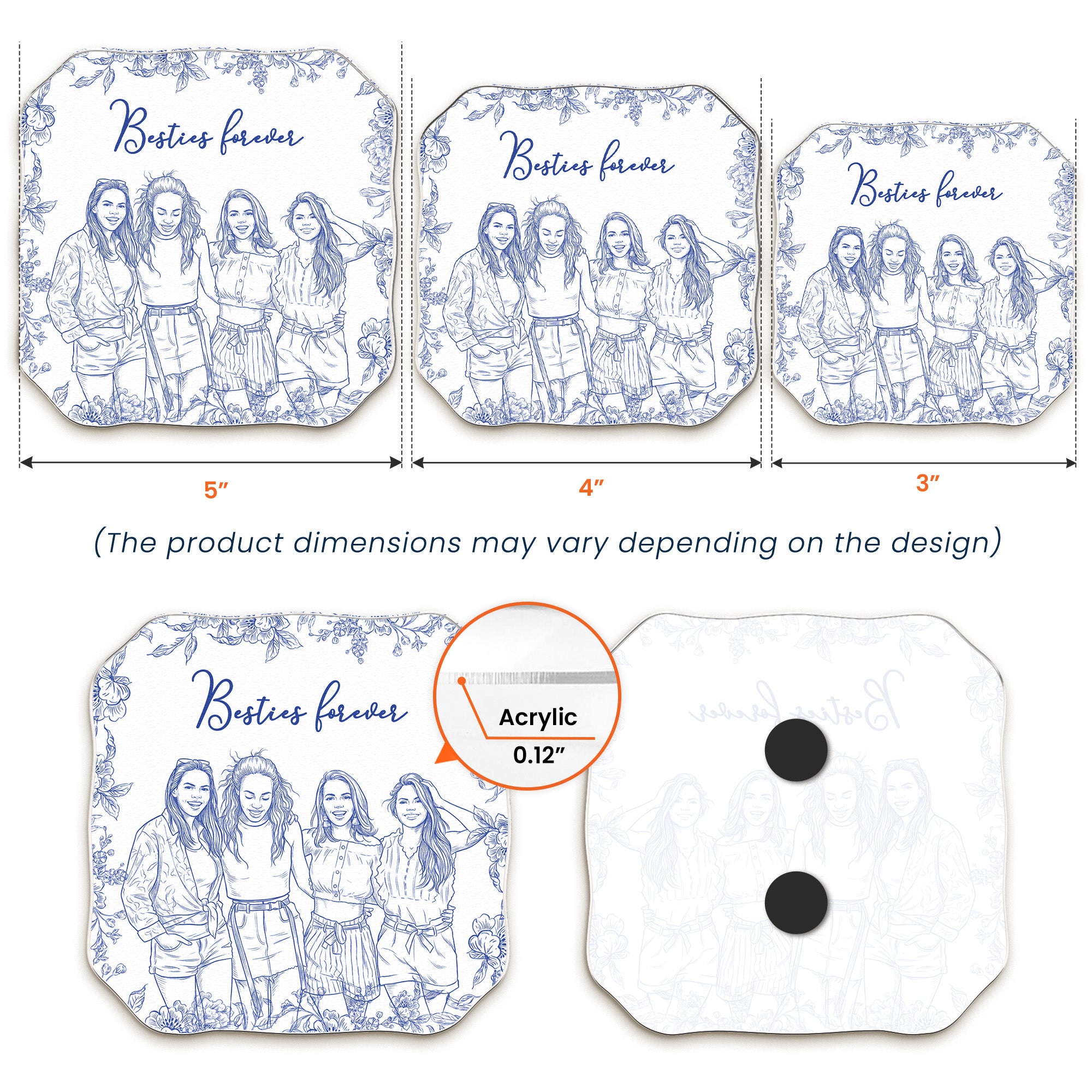 Custom-Photo-Sketch-Line-Art-Gift-For-Friends-Soul-Sisters-Personalized-Magnet-5