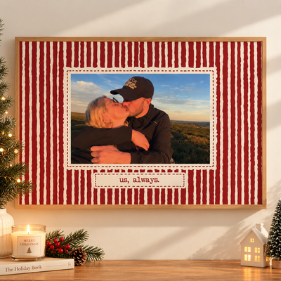 Custom Photo Striped Pattern Anniversary Valentines Day Gifts For Her, Him - Personalized Poster