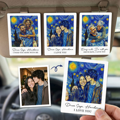 Custom Photo Van Gogh Art Drive Safe I Love You - Personalized Car Visor Clip