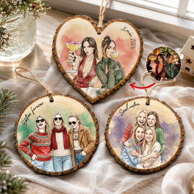 Custom Photo Watercolor Art Besties Forever Gifts For Women, BFF, Coworkers - Personalized Ornament