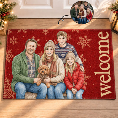 Custom Photo Watercolor Art Christmas Home Decor - Personalized Doormat