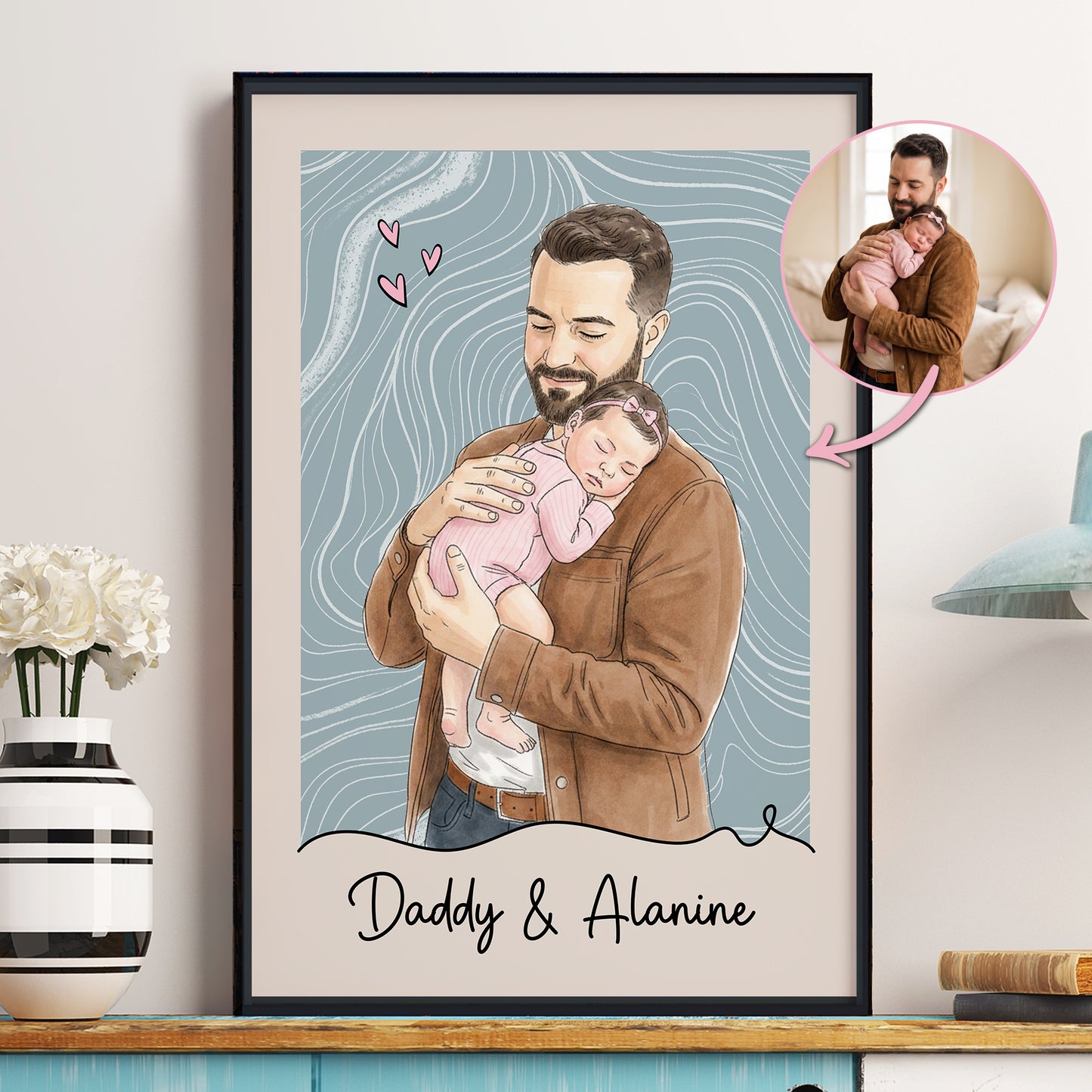 Custom-Photo-Watercolor-Fathers-Day-Gift-For-Husband-New-Dad-Gift-Personalized-Poster-1