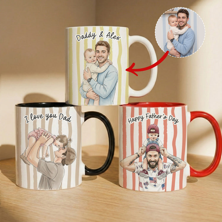Custom-Photo-Watercolor-Fathers-Day-Gift-For-New-Dad-Husband-Personalized-Mug-1