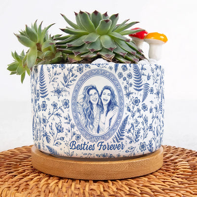 Custom Photo Watercolor Portrait Gift For Friend Besties - Personalized Plant Pot