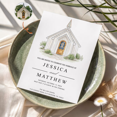 Custom Photo Watercolor Wedding Invitation Card - Personalized Cards