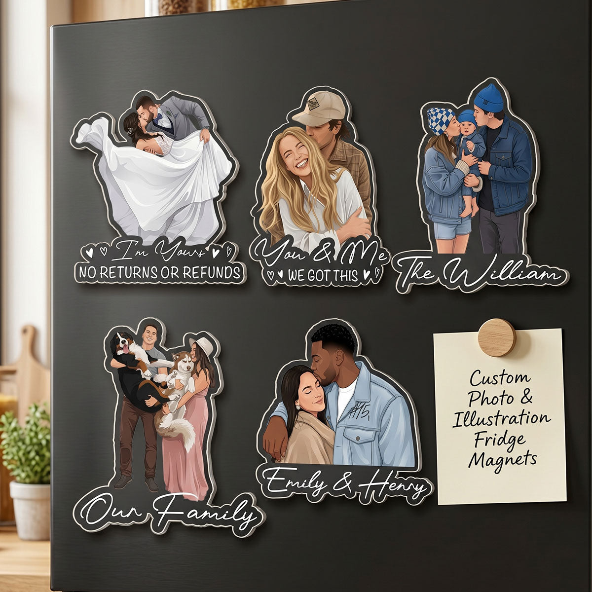 Custom-Portrait-Art-Acrylic-Magnet,-Family-Couples-With-Pets-Photo-Personalized-Magnet-1
