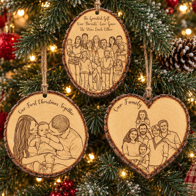 Custom Portrait Art Printed Wood Slice - Christmas Family Gifts - Personalized Ornament
