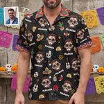 Custom-Portrait-Sugar-Skeleton-Hispanic-Mexican-Flowers-Personalized-Hawaiian-Shirt-1