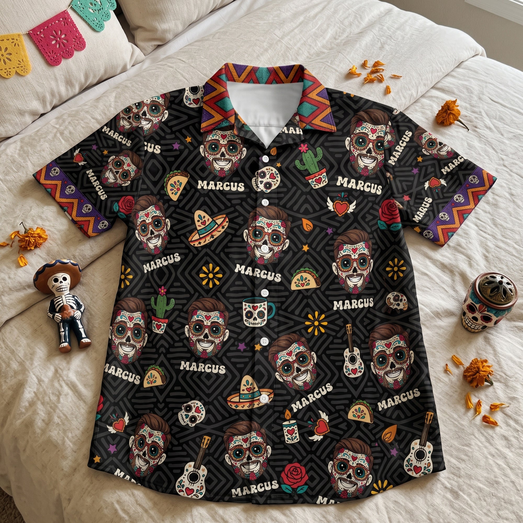 Custom-Portrait-Sugar-Skeleton-Hispanic-Mexican-Flowers-Personalized-Hawaiian-Shirt-2