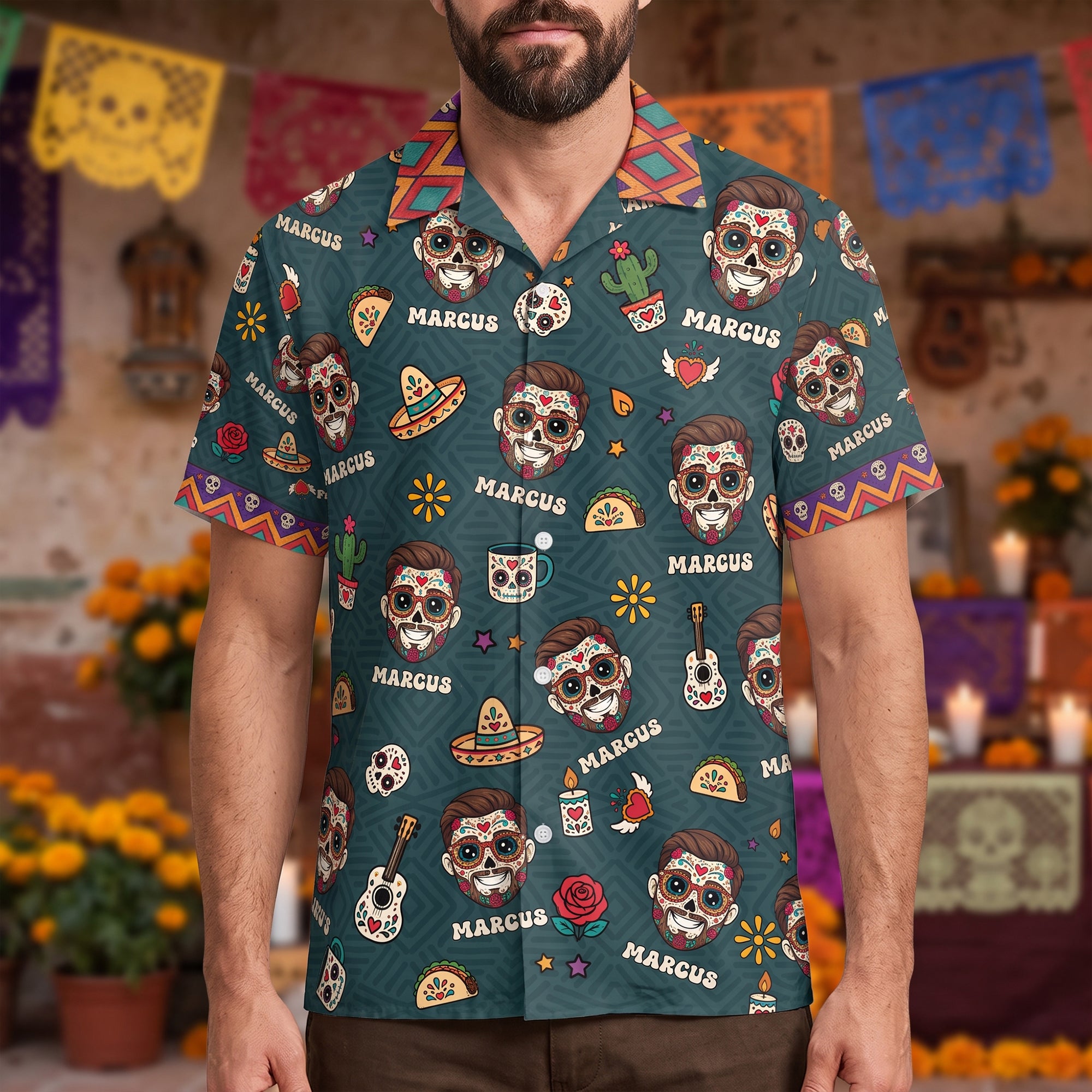 Custom-Portrait-Sugar-Skeleton-Hispanic-Mexican-Flowers-Personalized-Hawaiian-Shirt-3