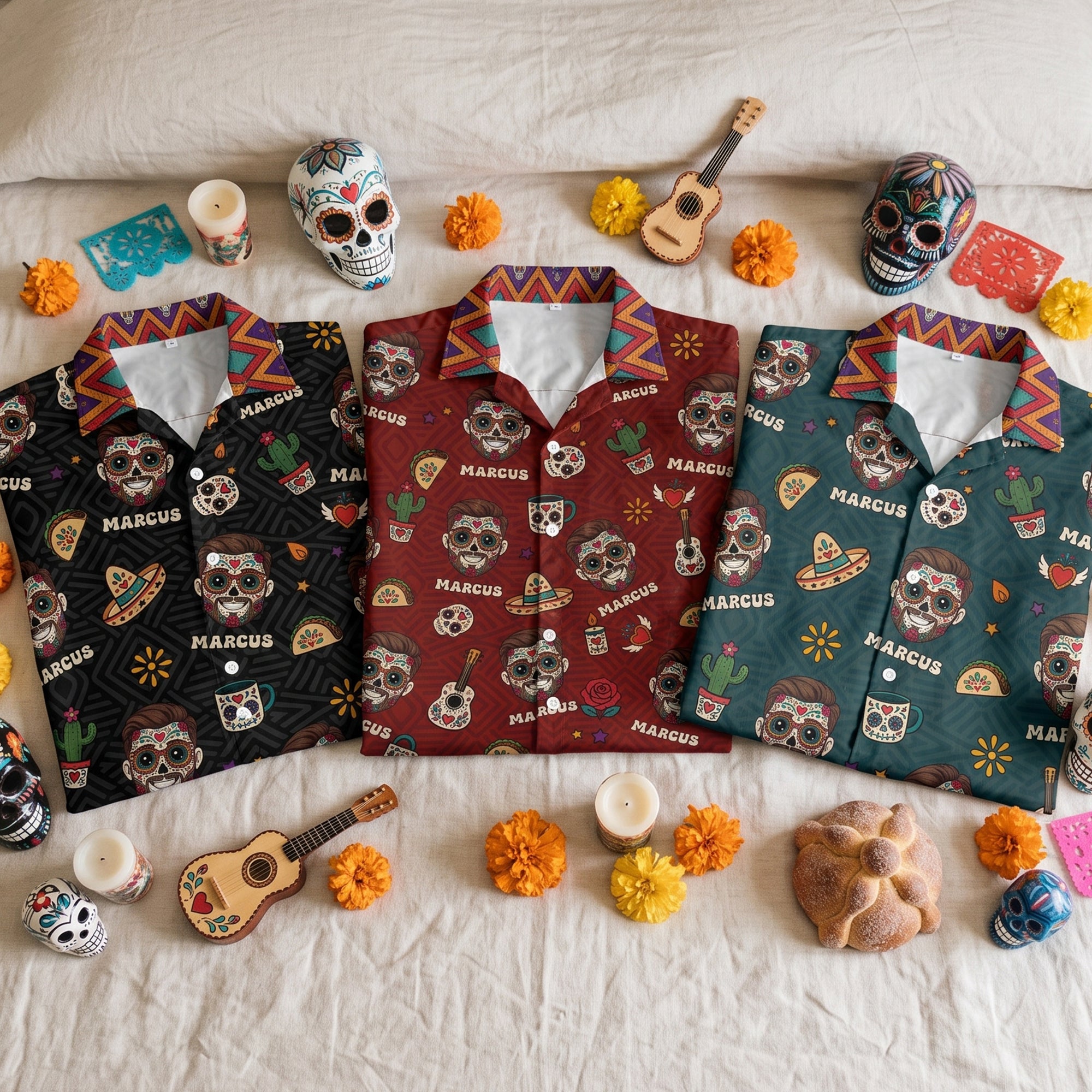 Custom-Portrait-Sugar-Skeleton-Hispanic-Mexican-Flowers-Personalized-Hawaiian-Shirt-5