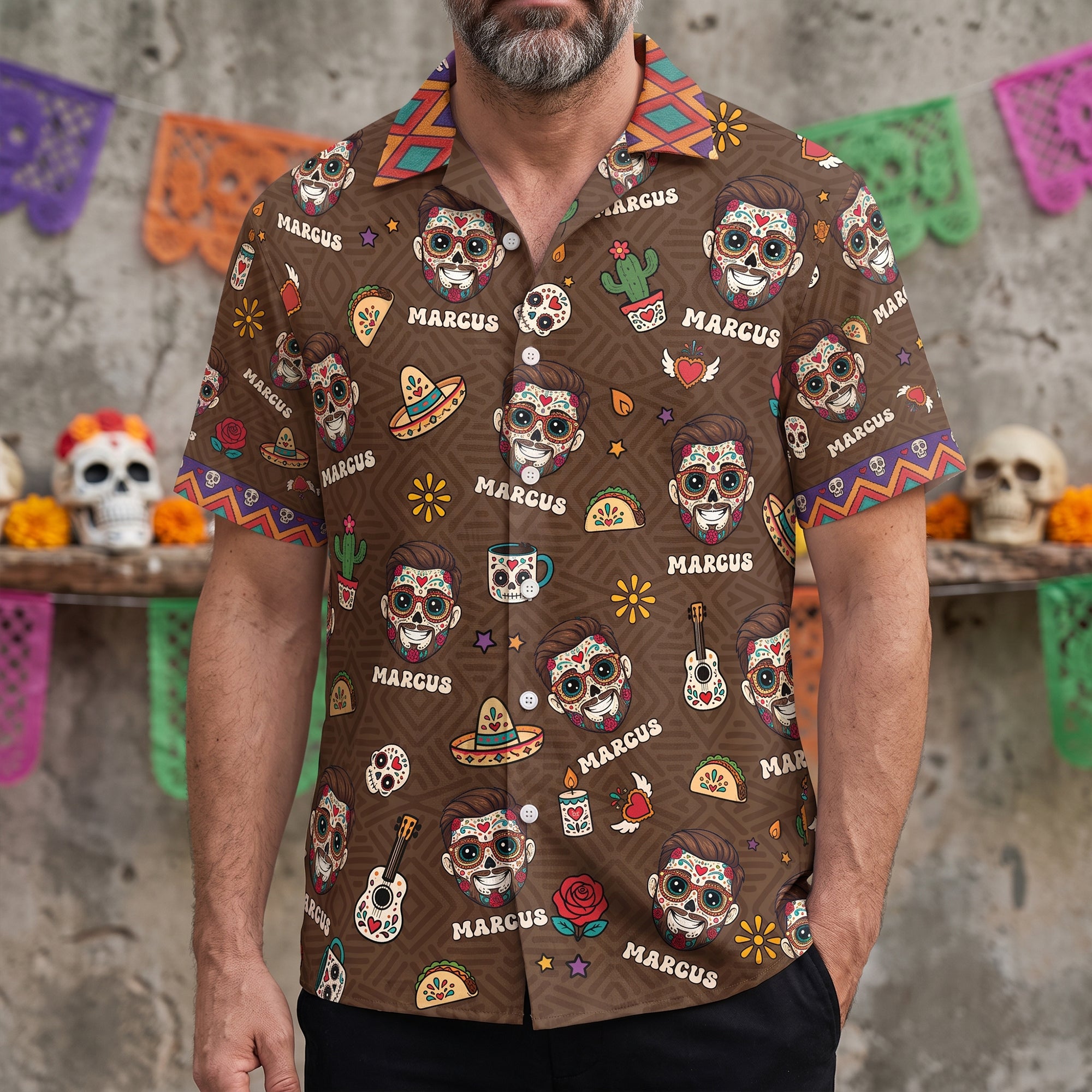 Custom-Portrait-Sugar-Skeleton-Hispanic-Mexican-Flowers-Personalized-Hawaiian-Shirt-6