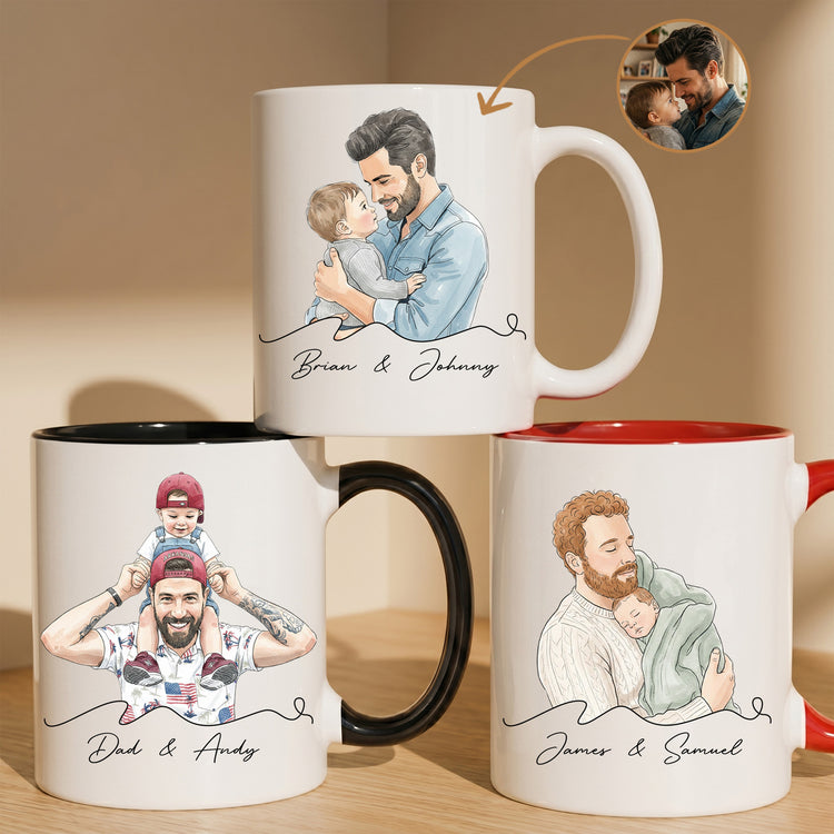 Custom-Portrait-Watercolor-Fathers-Day-Gift-For-Dad-New-Dad-Husband-Personalized-Mug