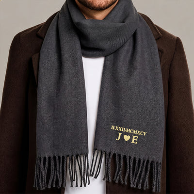 Custom Roman Numeral Date Matching For Couples, Anniversary Wedding Gifts - Personalized Embroidered Scarf