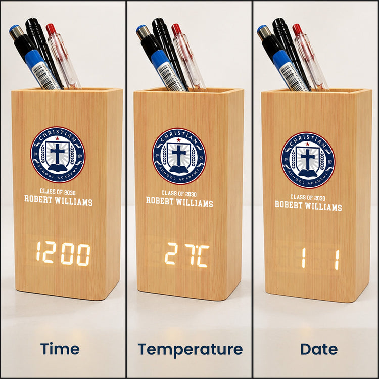 Custom_School_Logo_Personalized_Pen_Holder_With_Clock_4