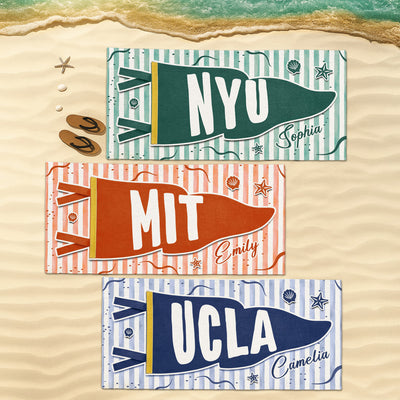 Custom School Pennant Flag Graduation Gift - Personalized Beach Towel