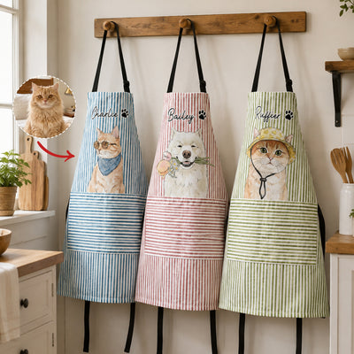 Custom Striped Pattern Watercolor Pet Portrait - Personalized Apron