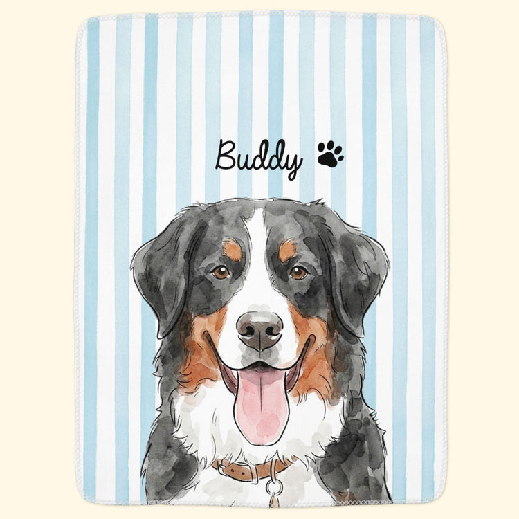 Custom-Striped-Pattern-Watercolor-Pet-Portrait-Personalized-Blanket-2