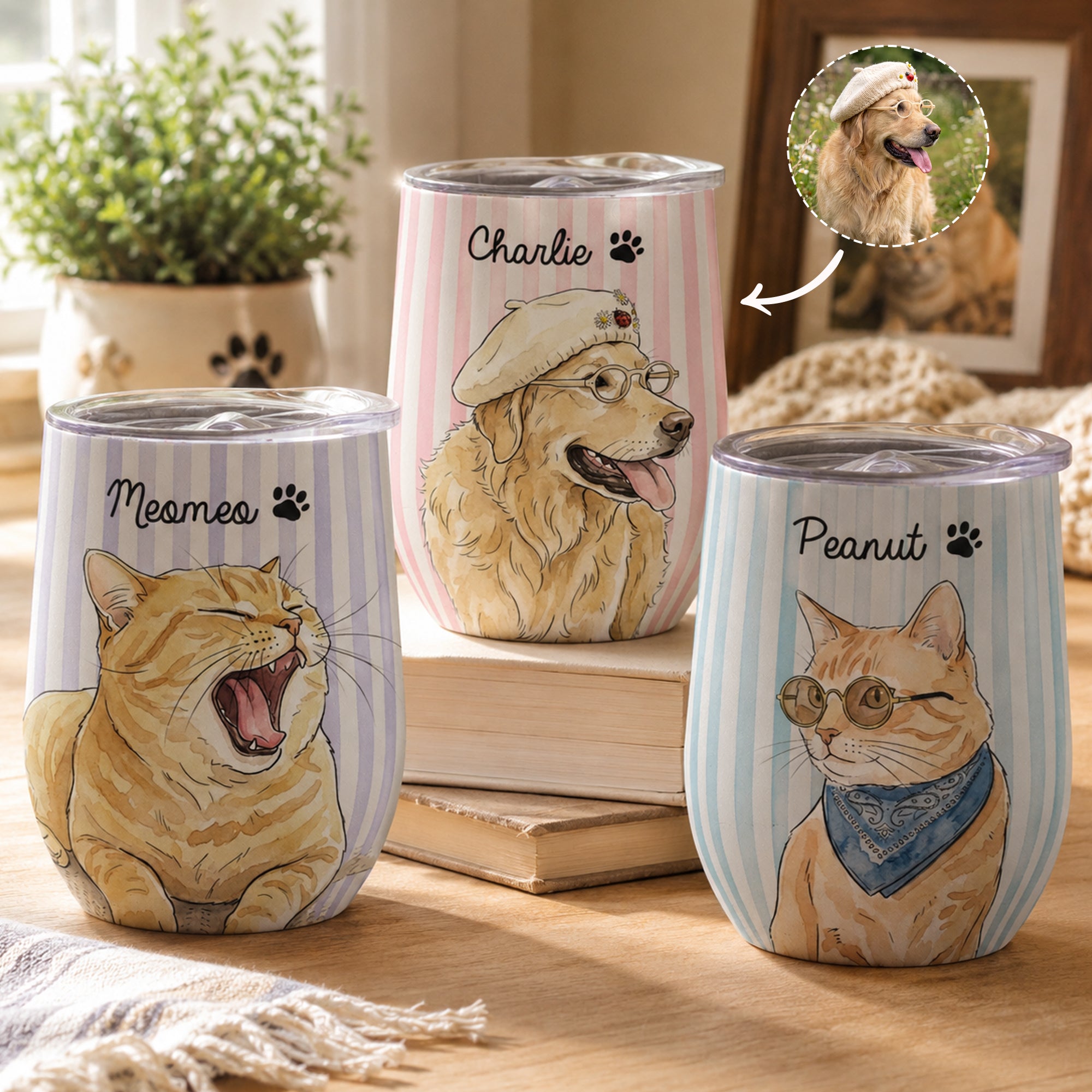 Custom-Striped-Pet-Tumbler-Watercolor-Art-Personalized-Wine-Tumbler