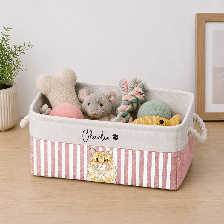 Custom-Striped-Watercolor-Pet-Portrait-Toy-Basket-Personalized-Storage-Basket-2