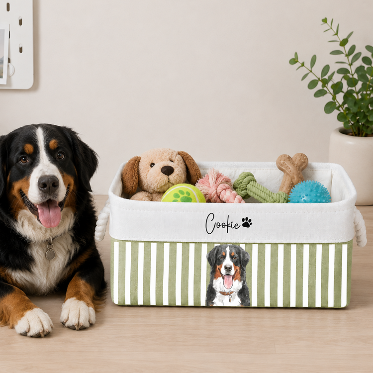 Custom-Striped-Watercolor-Pet-Portrait-Toy-Basket-Personalized-Storage-Basket-4