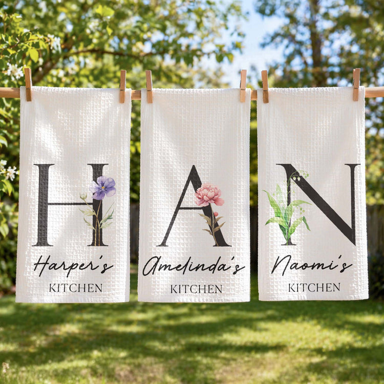 Custom-Tea-Towel-Name-&-Birth-Flower-Kitchen-Decor-Personalized-Kitchen-Towel-1