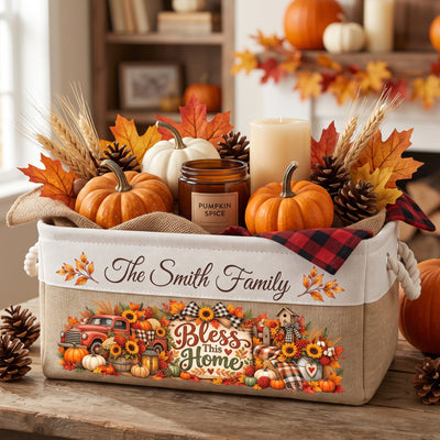 Custom Thanksgiving Fall Season Decorations For Family House, Farm House - Personalized Storage Basket