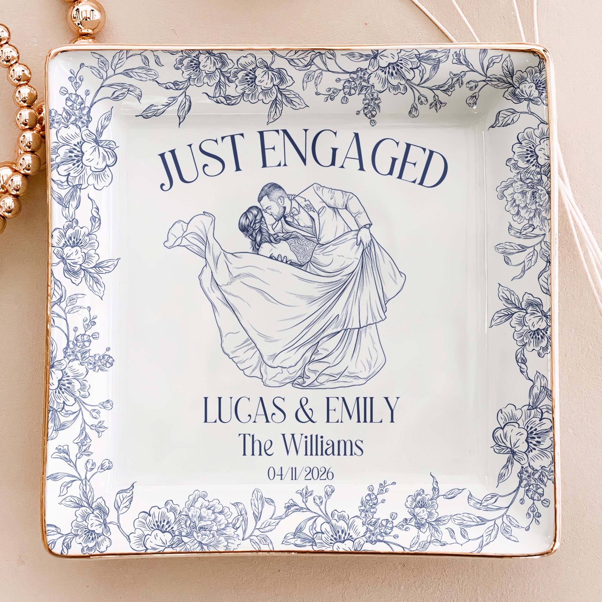 Custom-Toile-De-Jouy-Wedding-Photo-Moments-Gifts-For-Bride,-Her-Personalized-Jewelry-Dish-2