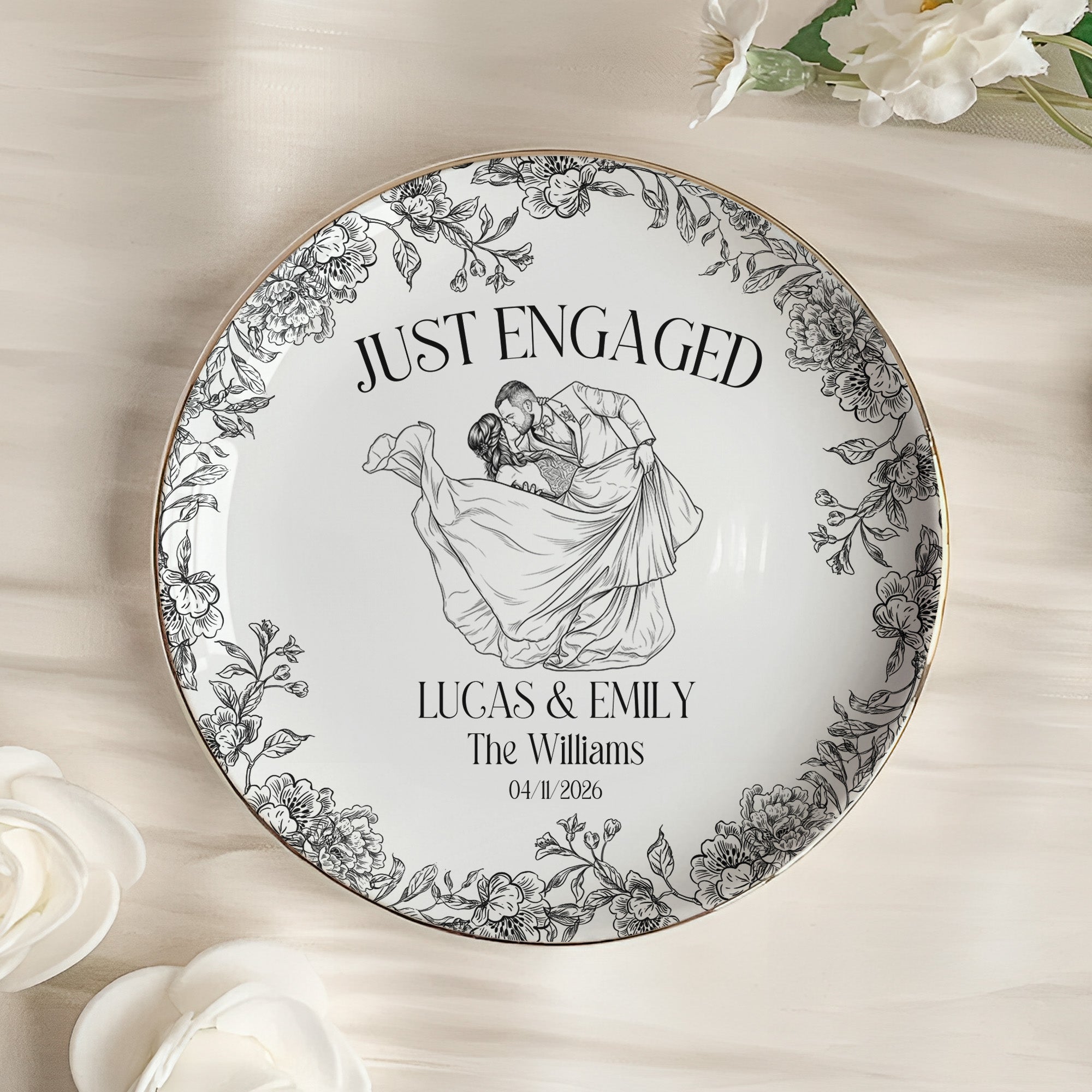 Custom-Toile-De-Jouy-Wedding-Photo-Moments-Gifts-For-Bride,-Her-Personalized-Jewelry-Dish-3