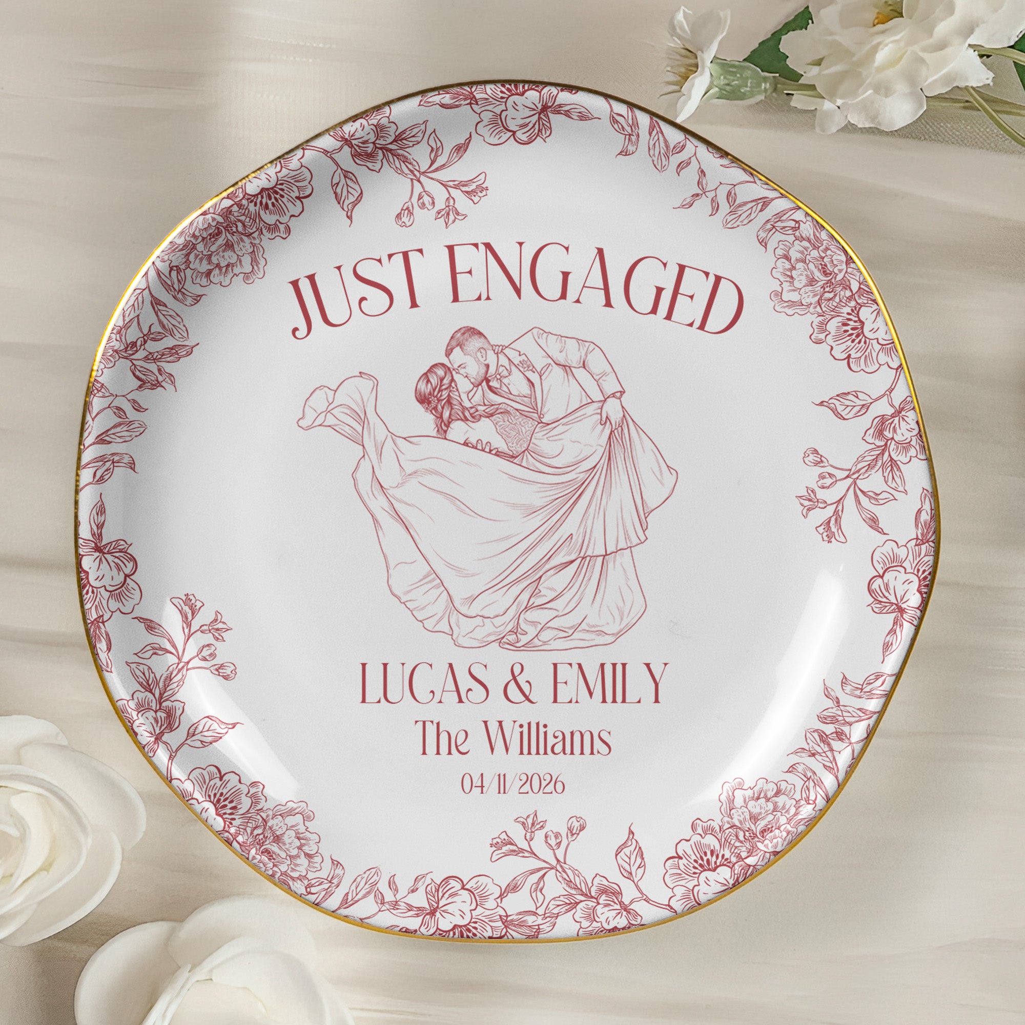 Custom-Toile-De-Jouy-Wedding-Photo-Moments-Gifts-For-Bride,-Her-Personalized-Jewelry-Dish-5