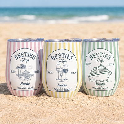 Custom Vacation Tumbler Girls Trip, Family, Coworker Trip Striped Patterns - Personalized Wine Tumbler