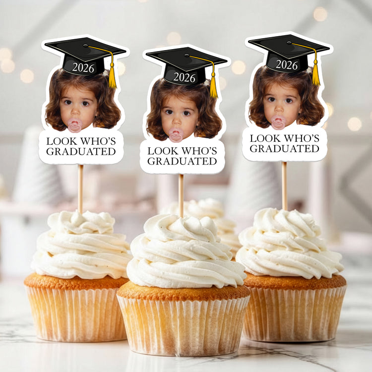 Custom-Vintage Childhood Photo Graduation Party Gifts - Personalized Cupcake Toppers 1