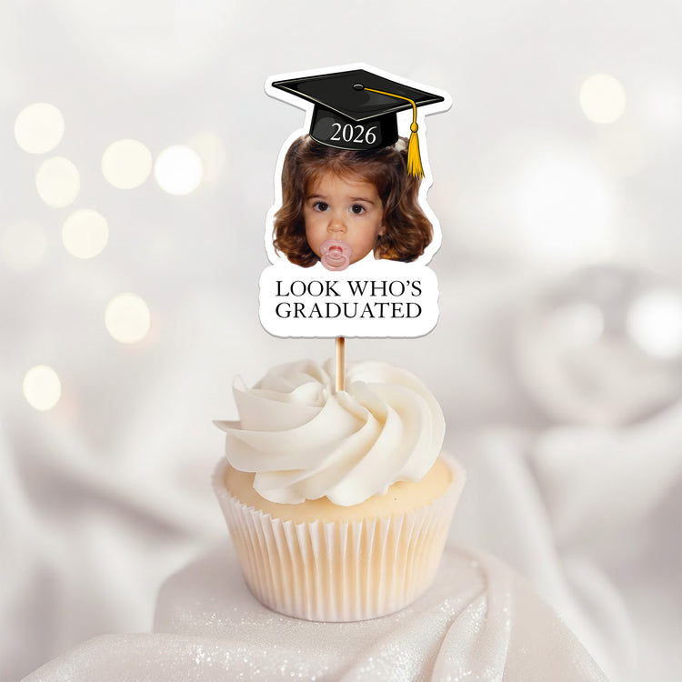 Custom-Vintage Childhood Photo Graduation Party Gifts - Personalized Cupcake Toppers 2