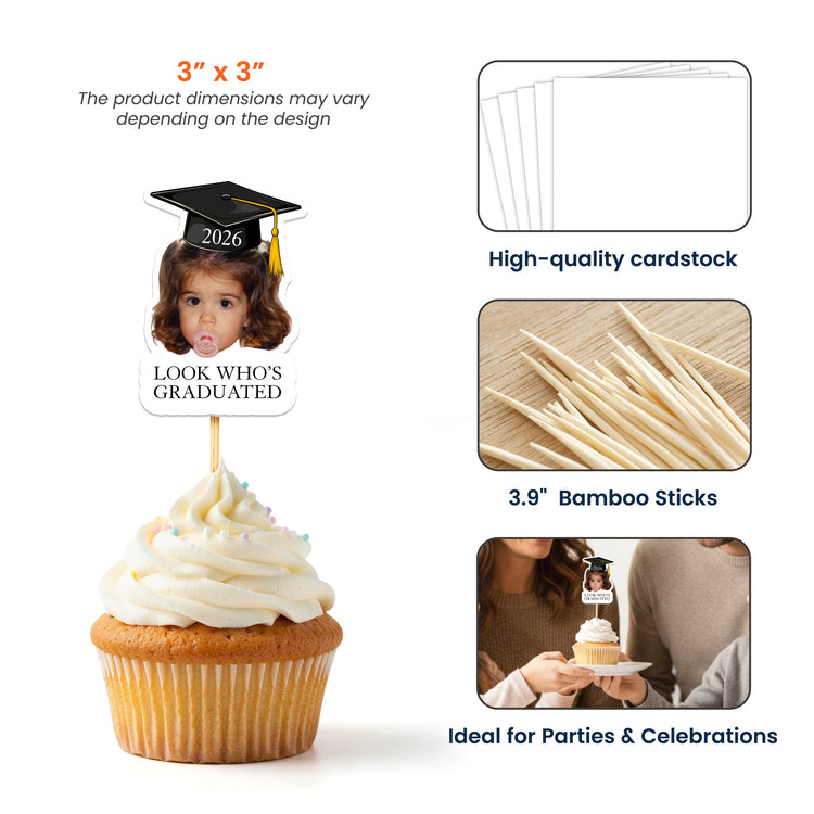 Custom-Vintage Childhood Photo Graduation Party Gifts - Personalized Cupcake Toppers 4