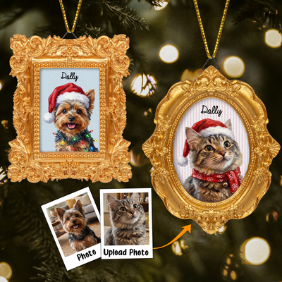 Custom Vintage Frame Pet Portrait Oil Painting Christmas Pet - Personalized Ornament