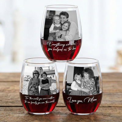 Custom Vintage Photo Mom And Children - Thank You Gifts For Mom - Personalized Wine Glass