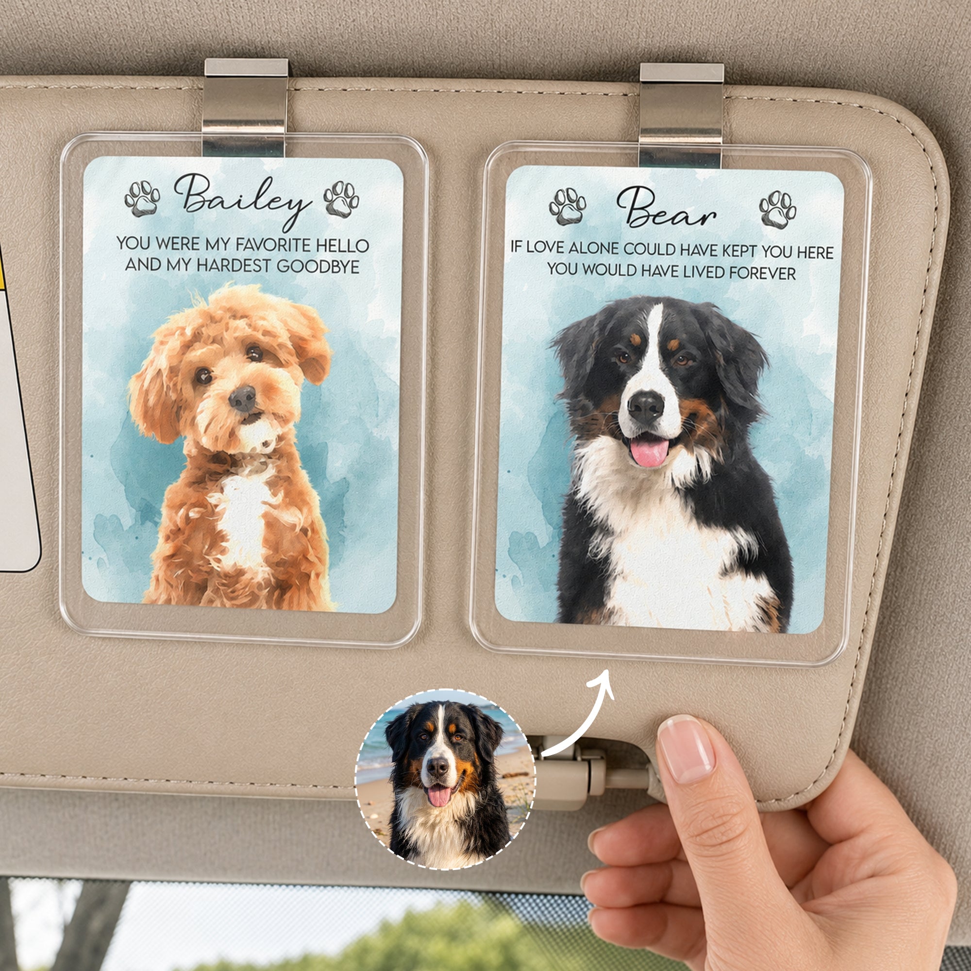 Custom-Watercolor-Pet-Portrait-Memorial-Gift-Personalized-Car-Visor-Clip-1