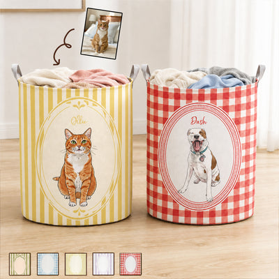 Custom Watercolor Pet Portrait Striped Pattern - Personalized Basket