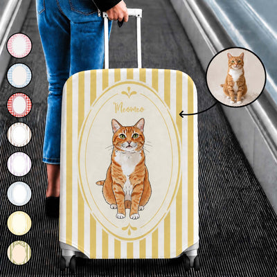 Custom Watercolor Pet Portrait Striped Pattern - Personalized Luggage Cover