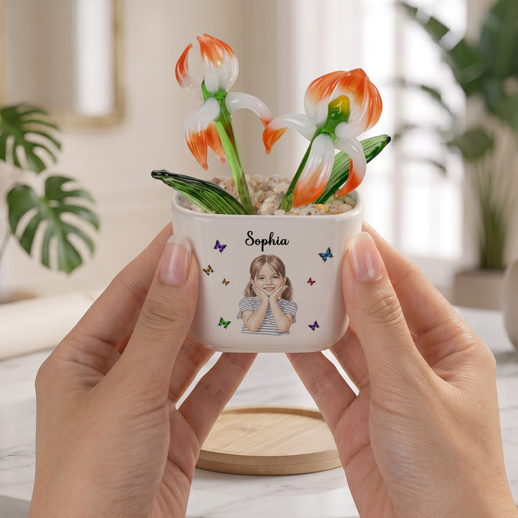 Custom-Watercolor-Photo-For-Grandkids,-Daughter-&-Glass-Birth-Flower--Personalized-Plant-Pot-2