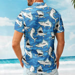 Customize Big Funny Photo With Sharks Pattern - Custom Photo Hawaiian Shirts