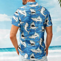 Customize Big Funny Photo With Sharks Pattern - Custom Photo Hawaiian Shirts