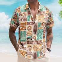 Customize Face With Exotic Tiki Pattern - Custom Photo Hawaiian Shirts