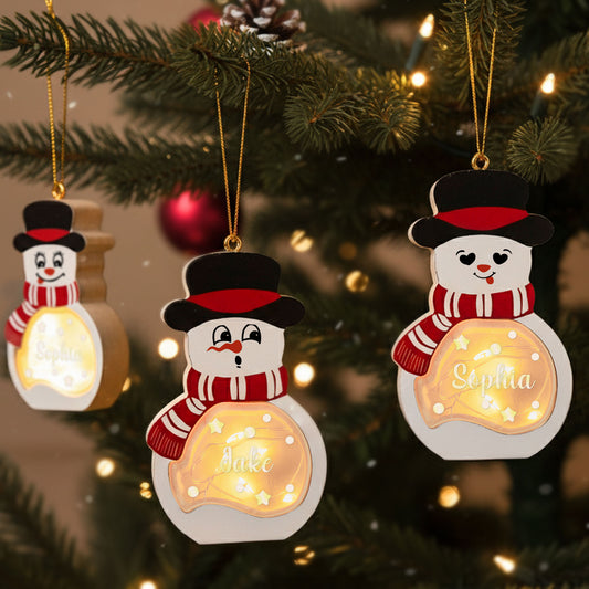 Customize Names, Family Pack - Personalized Lighted Wooden Snowman Ornament
