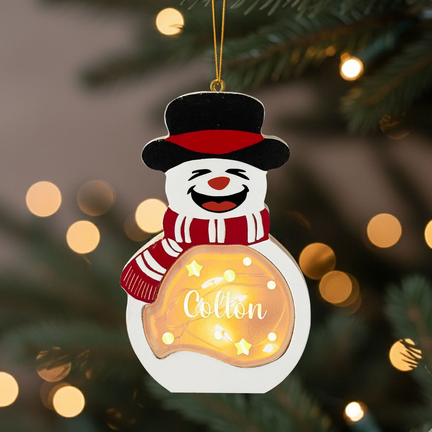 Customize Names, Family Pack - Personalized Lighted Wooden Snowman Ornament
