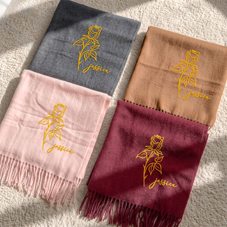 Customize-Birth-Flower-&-Name-For-Her,-Daughter,-Sister,-Friends,-Mom,-Grandma-Personalized-Embroidered-Scarf-2